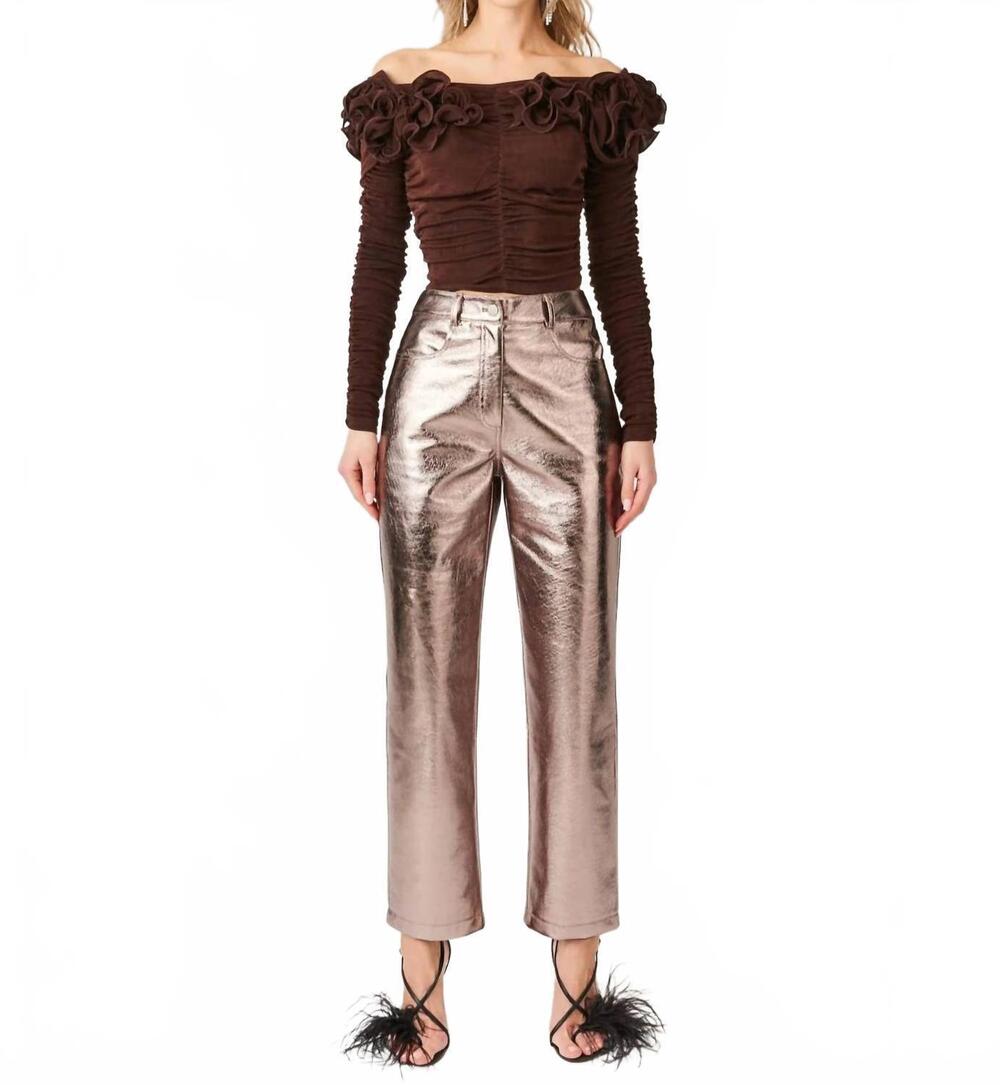 NEW AMYLYNN yasmine metallic pants in gunmetal